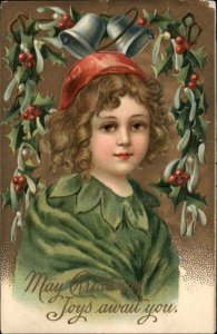 Christmas Beautiful Little Boy Among Bells Int'l Art c1910 Vintage Postcard