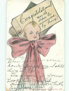 Pre-Linen signed FACE OF BABY WITH RIBBON AND CONGRATULATIONS AC1470