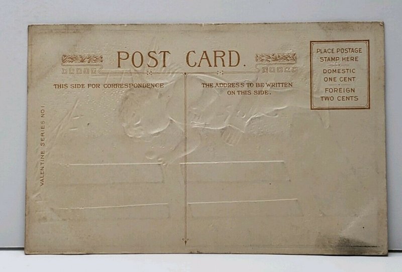 Valentine Someones a Knocking Cherub at Door Embossed Vintage Postcard F20