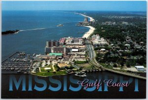 VINTAGE CONTINENTAL SIZED POSTCARD BIRD'S EYE VIEW OF GULFPORT AND DEER ISLAND