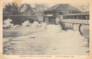 Winter Storm At Bathing Beach PACIFIC GROVE California ca 1920s Vintage Postcard