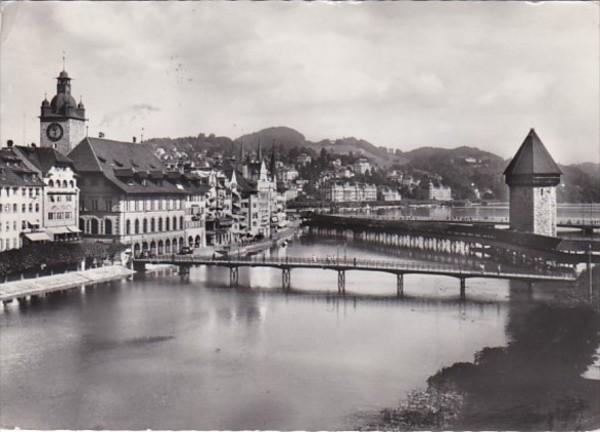 Switzerland Luzern Kapellbruecke und Wasserturm 1960 Photo