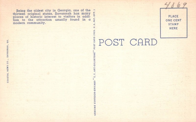 U.S. Post Office Building Savannah Georgia GA Structure Vintage Postcard