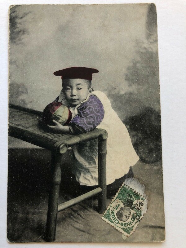 C1900 Japanese Child with Ball Hand Tinted Postcard