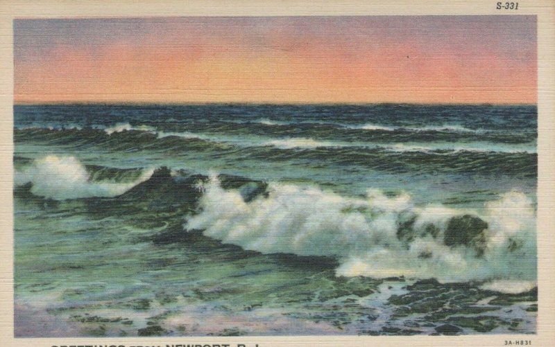 Sea Side Waves Ocean Pacific Posted Newport RI Vintage Linen Post Card