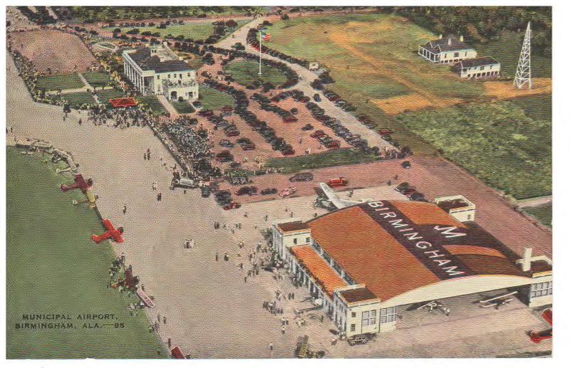 MUNICIPAL AIRPORT in BIRMINGHAM ALABAMA VINTAGE 1930s POSTCARD SEE TRI MOTOR 