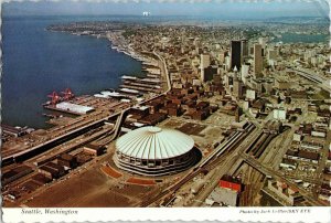 Seatlle Washington Jack Leffler Sky Eve Aerial View Ocean Port Vintage Postcard