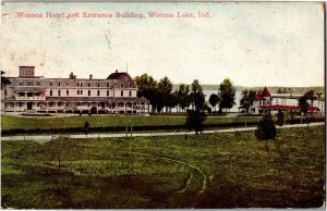 Winona Hotel and Entrance Building, Winona Lake IN Vintage Postcard W33