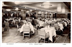 RPPC, Ocean Liner  RMS QUEEN MARY  Ship Dining Room~Restaurant  VINTAGE Postcard