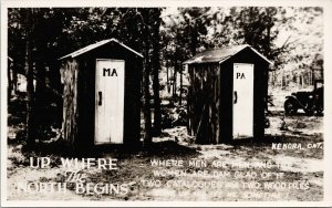 Kenora Ontario Ma Pa Outhouses Up Where North Begins Unused RPPC Postcard H19