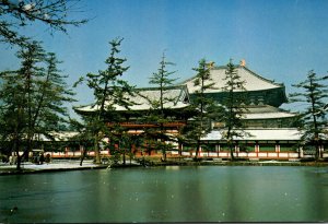 Japan Nara Todaiji Temple Snow View Of The Hall For The Great Image Of Buddha