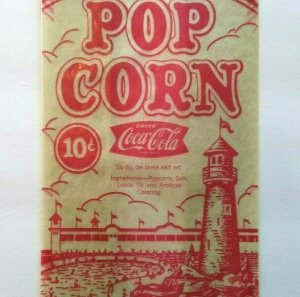 Coca Cola Hershey Park Lighthouse Pennsylvania Vintage 10 Cent Popcorn Bag 1950s