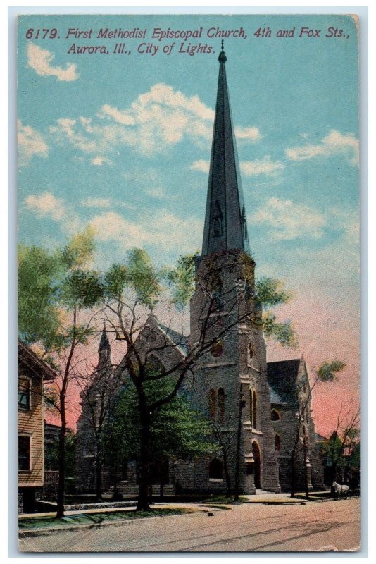 c1950 First Methodist Episcopal Church City Of Light Building Aurora IL Postcard