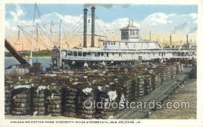 Unloading Cotton Off A Mississippi Steamboat, New Orleans, LA, USA Ferry Boat...