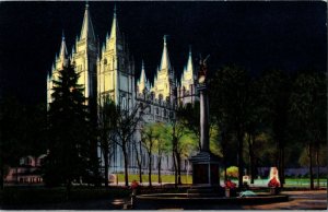 Mormon Temple Night Salt Lake City Utah Vintage Postcard Jesus Christ Church UNP 