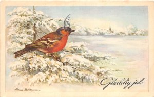 US85 Denmark greetings card with bird Gledelig jul 1960 artist signed Mathansen