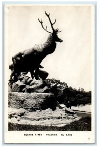 c1940's Buenos Aires Deer El Lago Palermo Argentina Vintage RPPC Photo Postcard