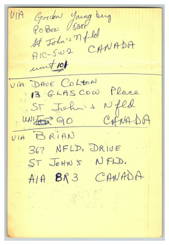 Postcard QSL Radio Card From St. Johns NFLD Canada XM66-4534 