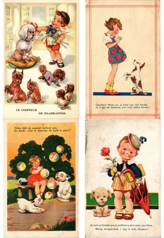 CHILDEN WITH DOGS ARTIST SIGNED HUMOR, 108 Vintage Postcards (L6228)