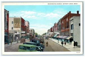 c1920 Washington Avenue Exterior Classic Cars Detroit Lakes Minnesota Postcard