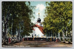 Postcard Leksand Sweden Church Birch Trees 1910s DB View