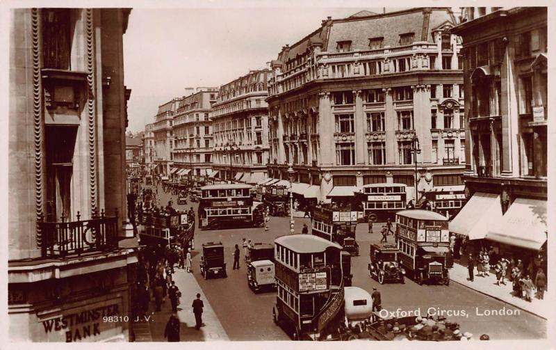 Oxford Circus, London, England, early real-photo postcard unused