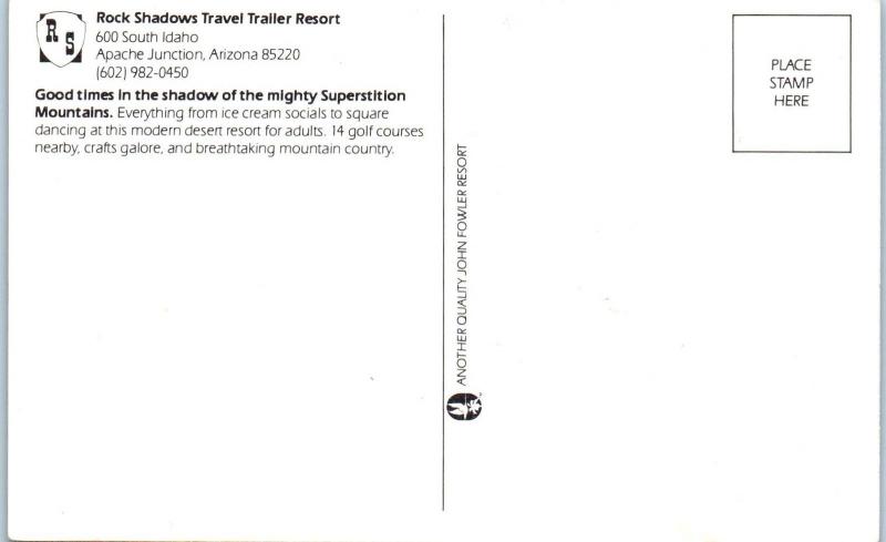 APACHE JUNCTION, AZ Arizona   ROCK SHADOWS TRAILER RESORT Pool  c1970s Postcard