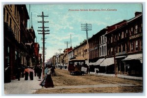 1918 Trolley Car, Business Section Princess St Kingston Ontario Canada Postcard