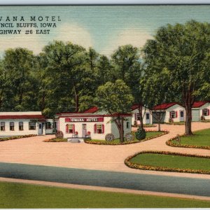 1954 Council Bluffs IA Iowana Motel Inn Motor Lodge Advertising Linen Teich A211