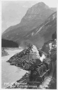 Railroad Train Kicking Horse Canyon River Alberta Canada 1950c postcard