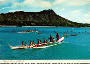 Hawaii Waikiki Beach Outrigger Canoes Riding The Waves 1976