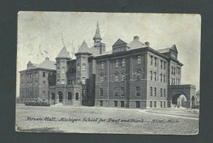 1907 Post Card Flint MI Brown Hall Michigan School For Deaf & Dumb