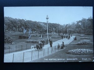 Dorset BOURNEMOUTH The Central Gardens showing Donkey Cart c1914 RP Postcard