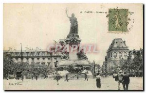 Old Postcard Paris Statue and Place de la Republique