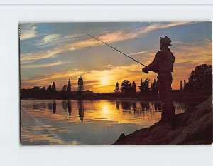 Postcard Silhouetted Angler, Moosehead Lodge, Messines, Canada