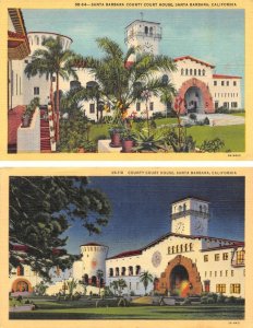 2~Postcards  Santa Barbara, CA California  COUNTY COURT HOUSE Day & Night Views