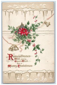 Christmas Poinsettia Flowers Holly Bell John Winsch Artist Signed Postcard