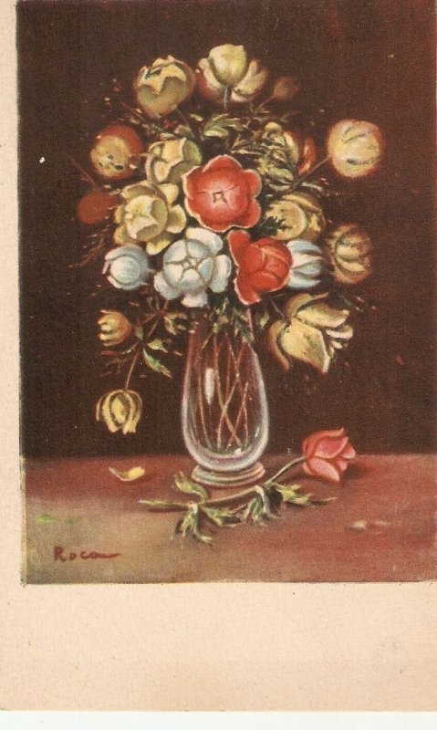 Beautiful flowers in vases Lot of five (5) old vintage Spanish  postcards