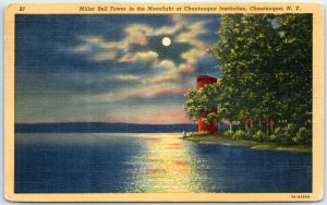 Postcard - Miller Bell Tower in the Moonlight at Chautauqua Institution - N. Y.