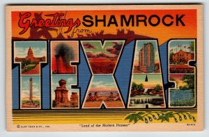 Greetings From Shamrock Texas Large Big Letter Linen Postcard Curt Teich Unused