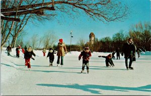 Winnipeg Manitoba Assiniboine Park Children Ice Skating Duck Pond Postcard H24