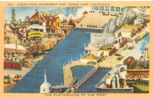 Ocean Park California Ocean Park Amusement Pier Aerial View Linen Postcard