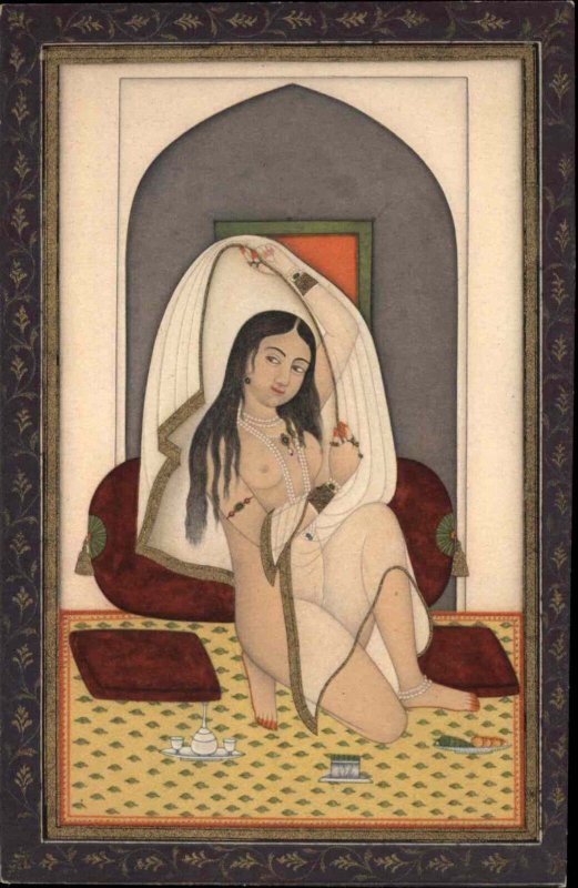 India Indian Erotica Nude Woman Art Radha Making Her Toilet c1915 Postcard