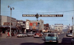 Anchorage Alaska AK Classic 1950s Cars Truck Street Scene Vintage Postcard