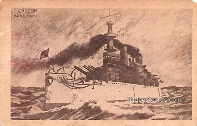 Battleship Oregon Military Battleship 1910 two creases, corner wear more so r...