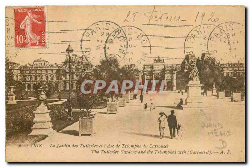 Old Postcard Paris Le Jardin des Tuileries and the Arc de Triomphe du Carrousel