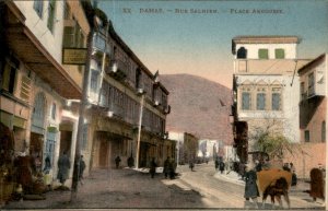 Damas Damascus Syria Rue Salheim Place Arnousse c1900-20s Vintage Postcard
