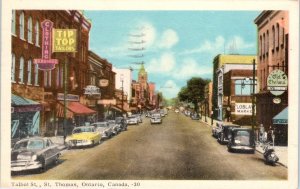 ST THOMAS, ONTARIO  Canada  STREET SCENE  1953  Cars, Signs  Postcard