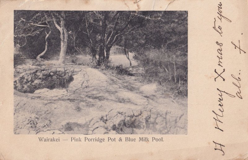 Wairakei Pink Porridge Pot & Blue Milk Pool New Zealand Old Postcard