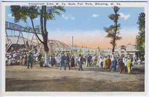 Wheeling WV Amusement Zone Whip Slide Crowds at State Fair Park Postcard